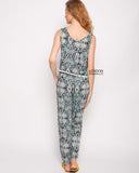 Monochrome print cotton tassel top and trousers suits
