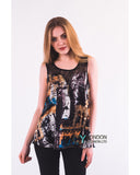 Vintage House Print Chiffon Vest Top (Brown)