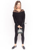 Lace shoulder soft knit jumper top in black