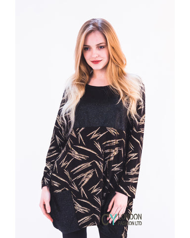 Gold color Leaves' print oversize top
