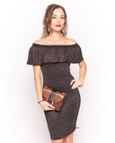 Metallic Frill Bardot Bandage Dress