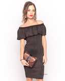 Metallic Frill Bardot Bandage Dress