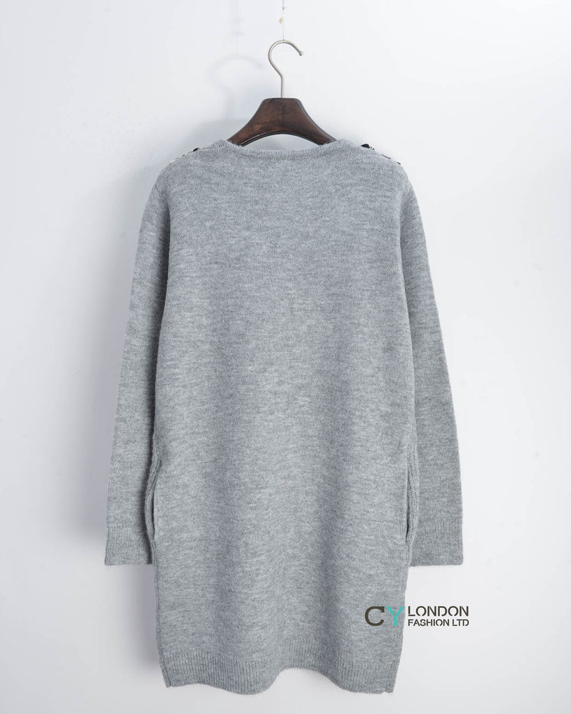 Oversize long jumper with scarf embellished (Grey)