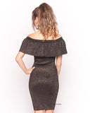 Metallic Frill Bardot Bandage Dress