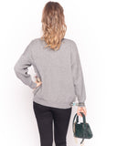 Multi color faux fur hem with denim pockets design jumper