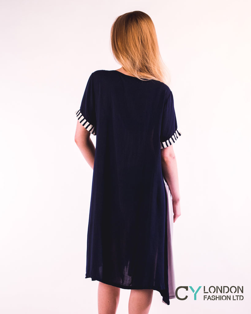 Stripe Print Cotton Dress (Black)