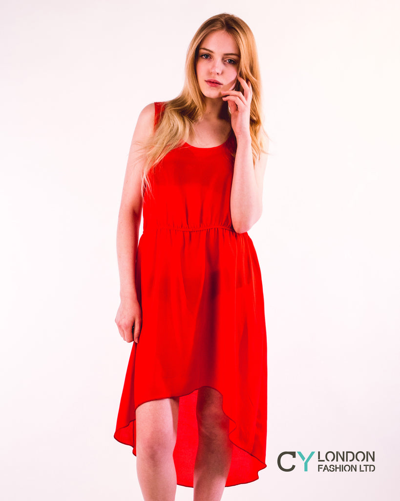 Dip Hem Dress (Red)