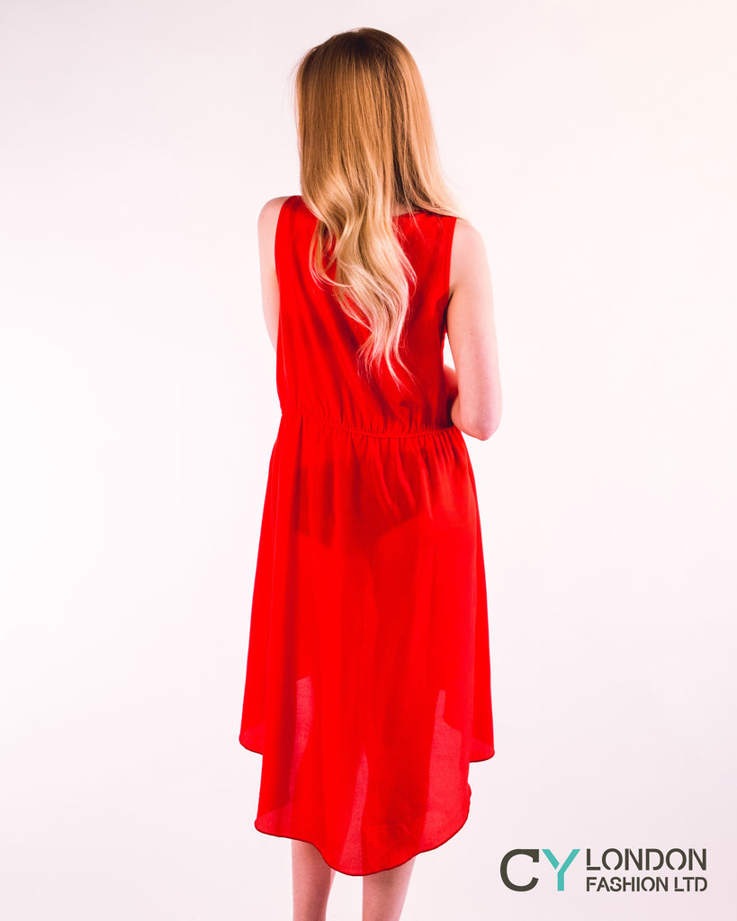 Dip Hem Dress (Red)