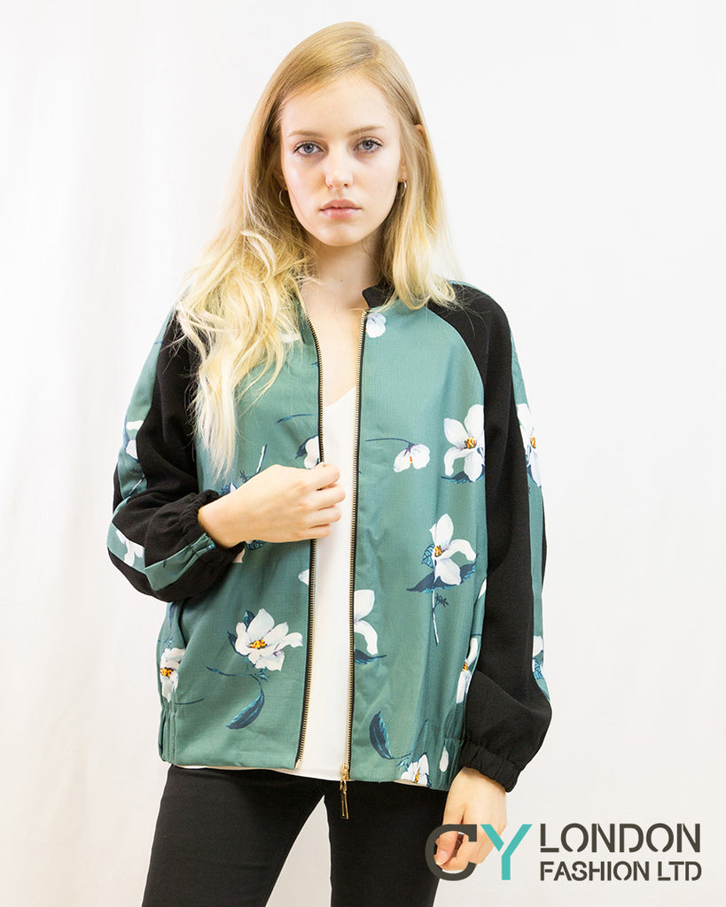 Floral print winter quilted Bomber Jacket (White)