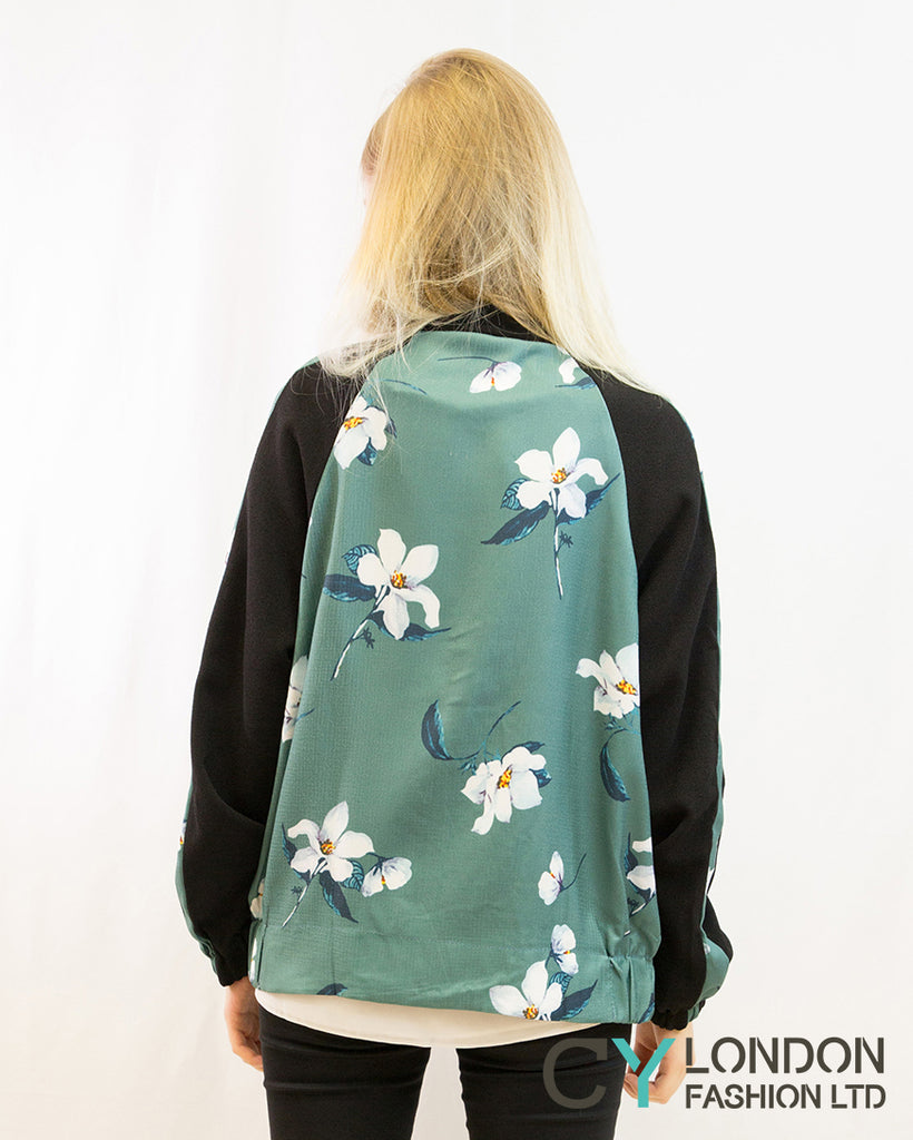 Floral printed quilted Bomber Jacket (Green)