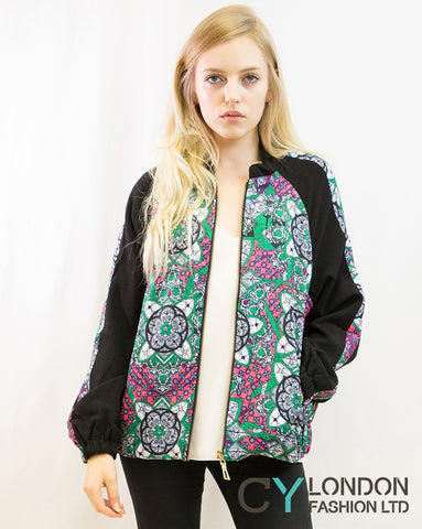 Green paisley floral Print Bomber Jacket