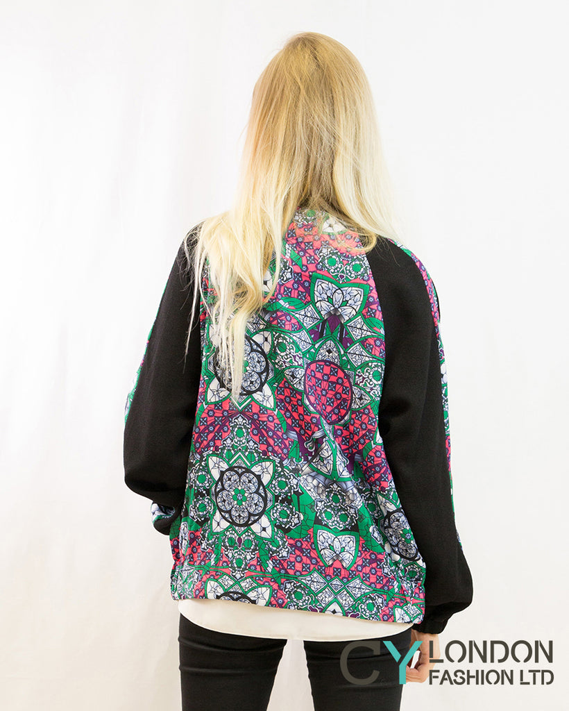 Green paisley floral Print Bomber Jacket