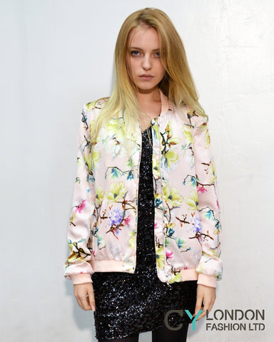 Floral Print Bomber Jacket (Light Pink)