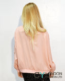 Basic plain color chiffon bomber jacket