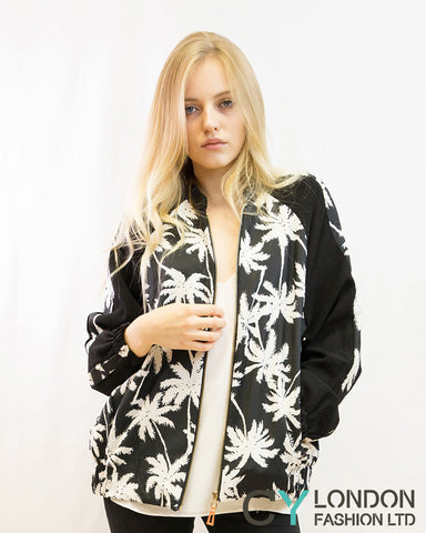 Tree Print Bomber Jacket