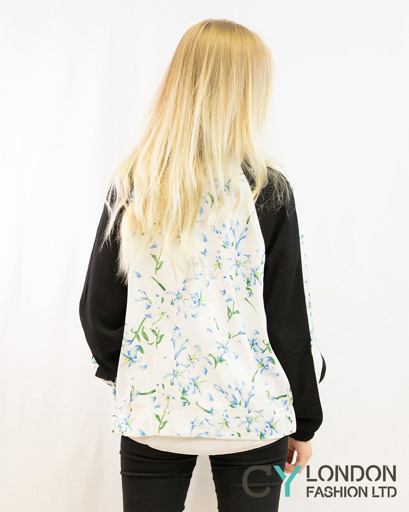 Floral Print Bomber Jacket (White green floral)