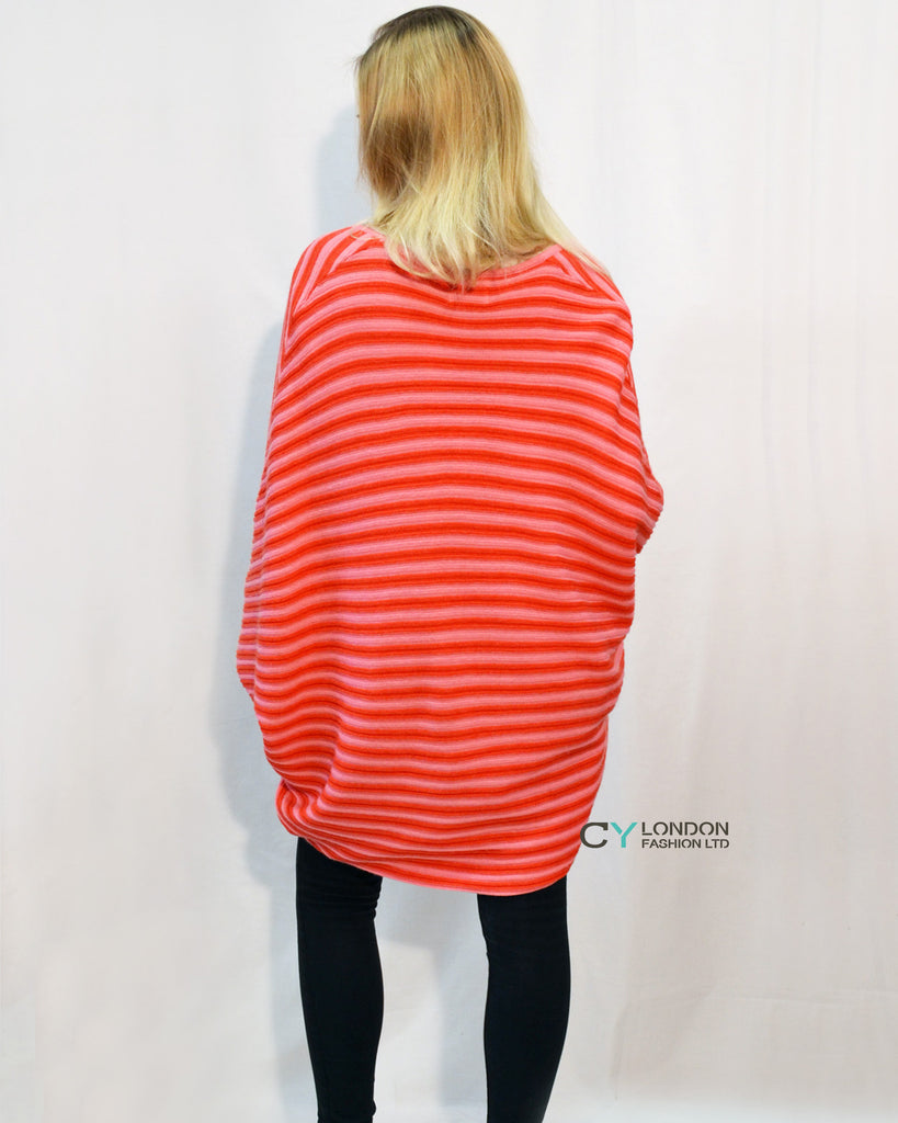 Stripe Printed Knitted Cardigan (Red)