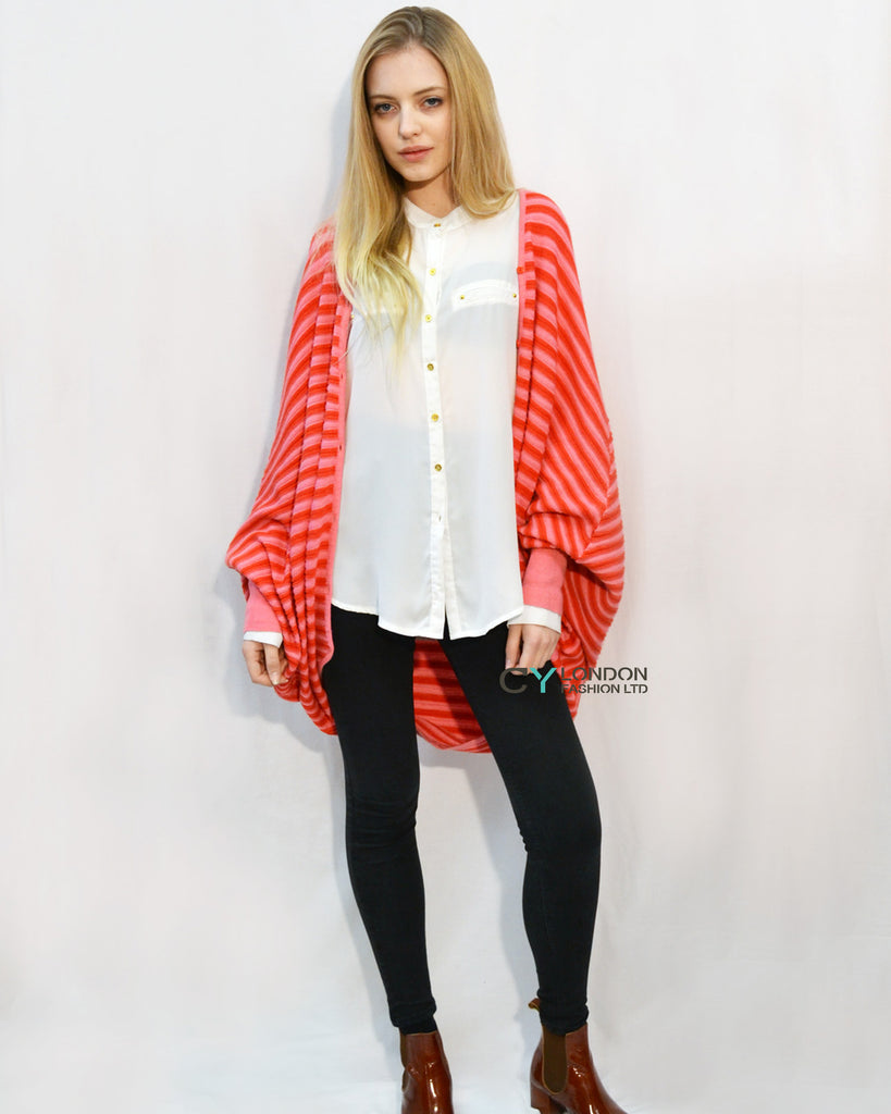 Stripe Printed Knitted Cardigan (Red)