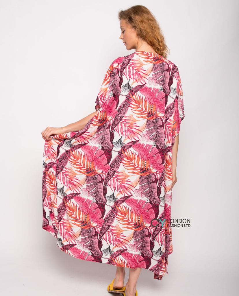 Multi leaves print kaftan cardigan