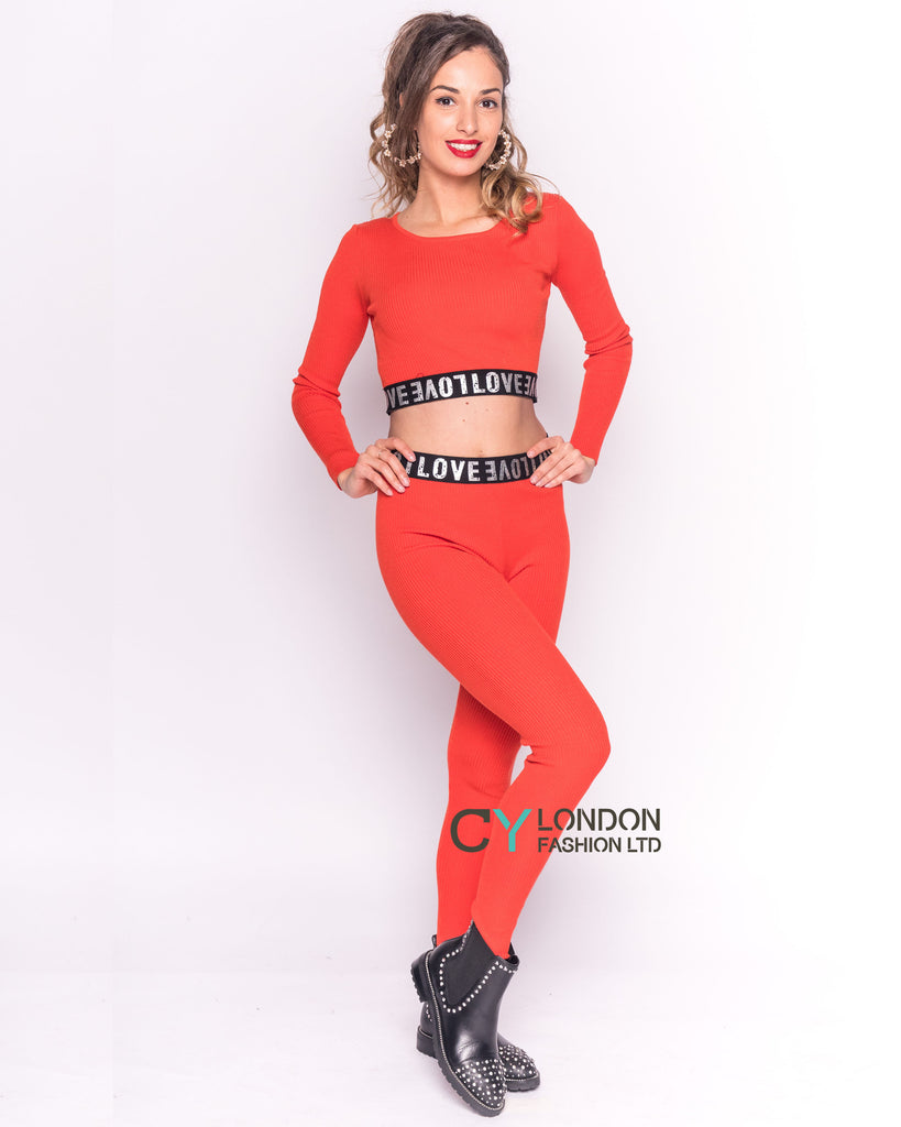 Cropped top and leggings set in orange