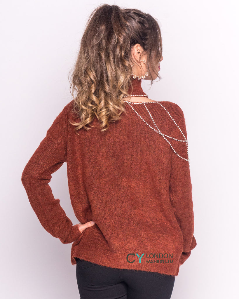 Open shoulder jumper with Chain Detail