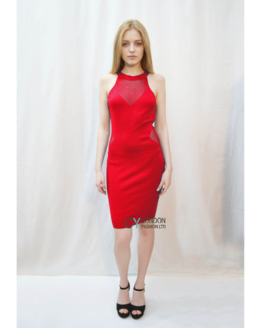 Mesh design bodycon dress (Red)