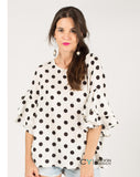 Dot Dot Print Frilled sleeves Top