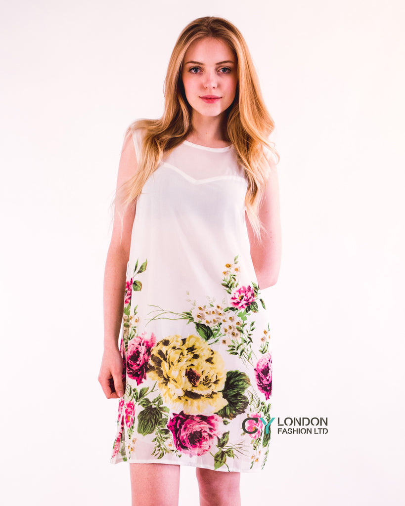 Floral Print Black Chiffon Dress