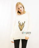 Reindeer patch embroidered fluffy jumper (Black)