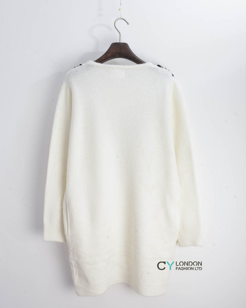 Oversize long jumper with scarf embellished (White)