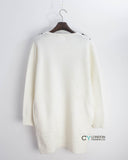 Oversize long jumper with scarf embellished (White)
