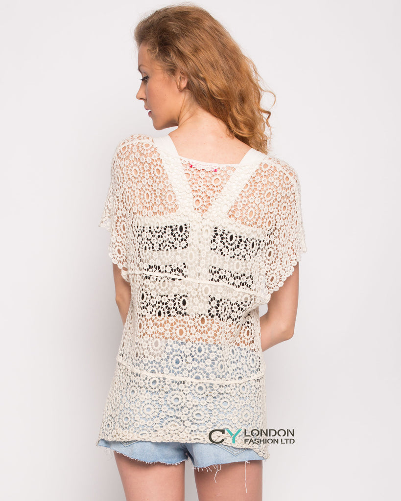 Floral pattern Crochet Top(Cream)