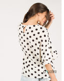 Dot Dot Print Frilled sleeves Top