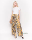 Silky Wide Leg Trousers in Yellow Snake Print