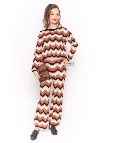 Zig Zag Print crop top and trousers tracksuits