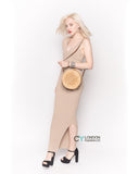 Sleeveless Ribbed Knit Bodycon Dress with Side Split in Beige