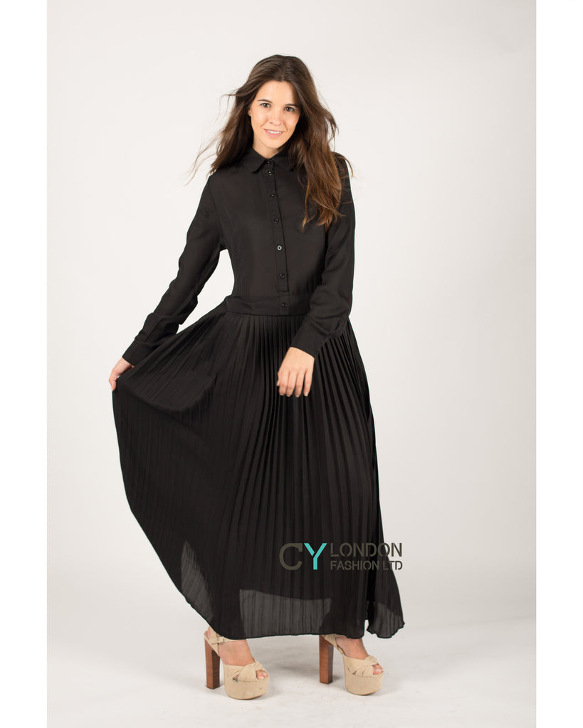 Full pleated maxi dress (Black)