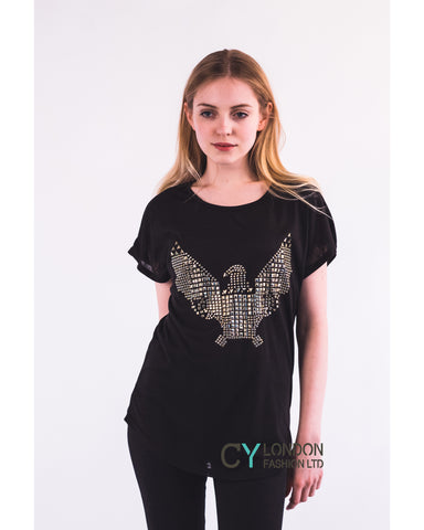 Gold Eagle embellished T-shirt  (Black)