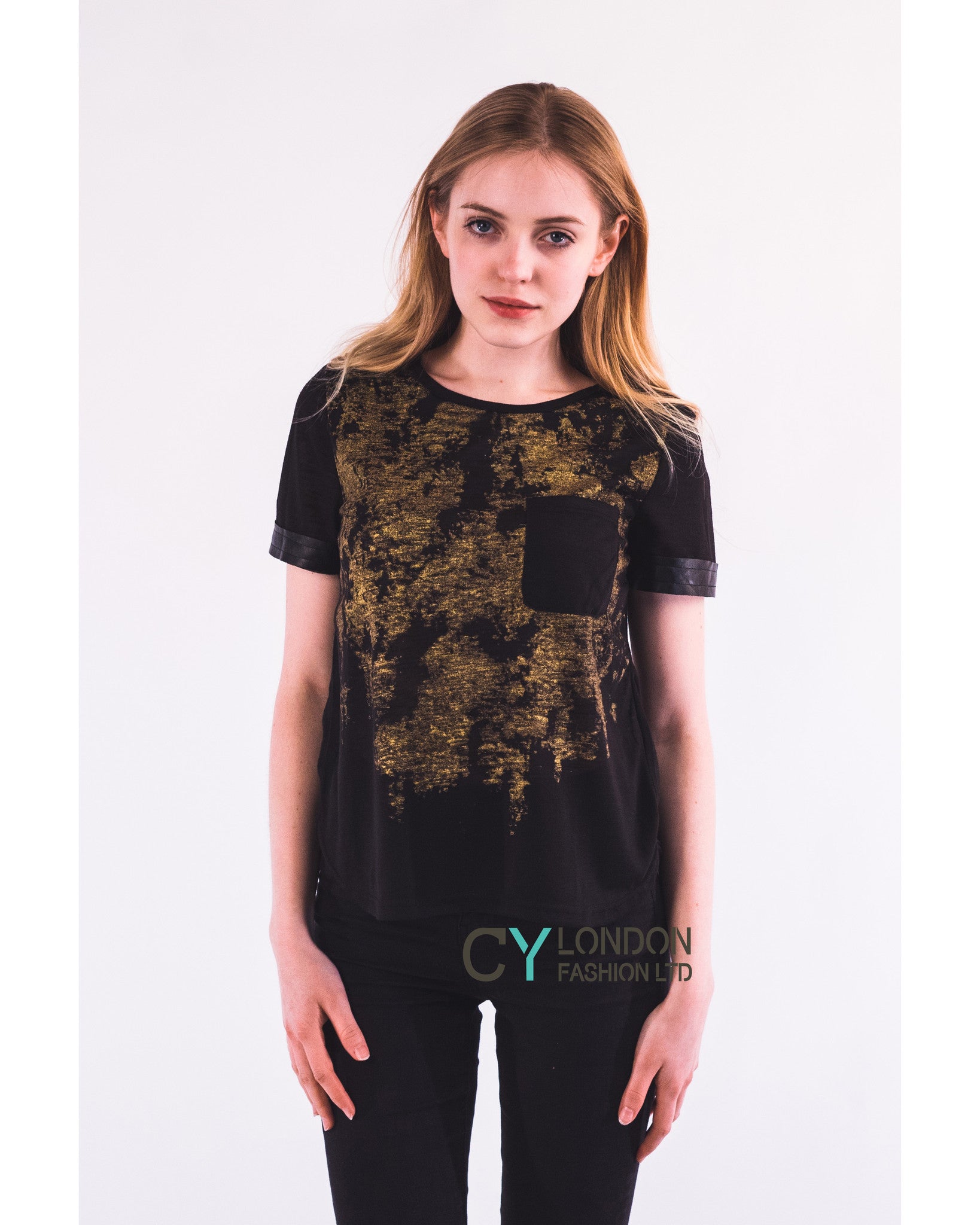 Gold Print T-shirt with Pocket (White)