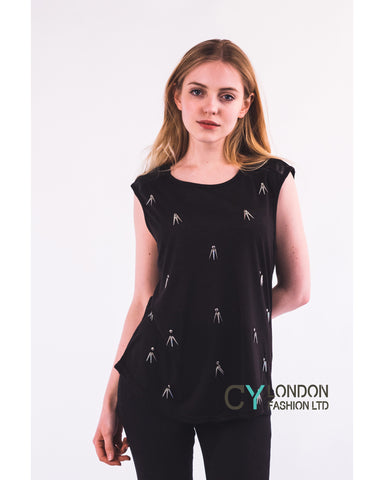 Embellished PU Leather Shoulder Vest (Black)
