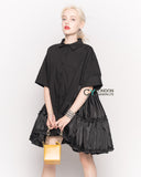 Oversized Short Sleeve Shirt with Frill Detail on Sides in Black