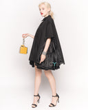 Oversized Short Sleeve Shirt with Frill Detail on Sides in Black