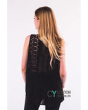 Floral Crochet Lace Back Vest (Black)