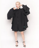 Oversized Shirt with Frilled Sleeves and Mesh Back in Black