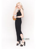 Sleeveless Ribbed Knit Bodycon Dress with Side Split in Black