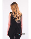 Floral Lace Chiffon Vest Top with Back Split (Black)