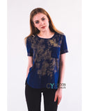 Gold Print T-shirt with Pocket (Navy)