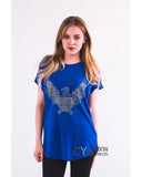 Gold Eagle embellished T-shirt  (Blue)