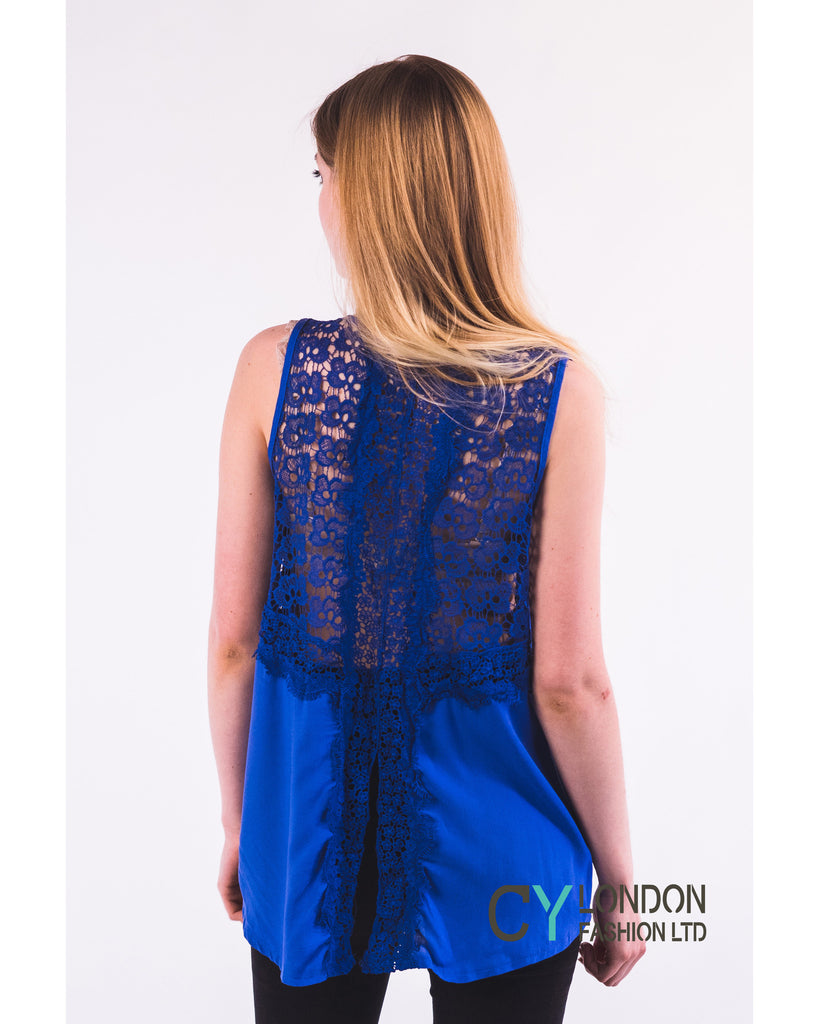 Floral Crochet Lace Back Vest (Blue)