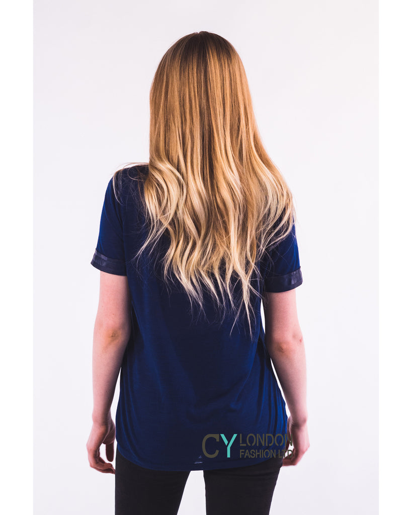 Gold Print T-shirt with Pocket (Navy)